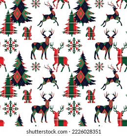 Seamless Christmas Reindeer Pattern, Christmas shaped elements for elegant Gift, T-shirts, greeting cards, Prints.