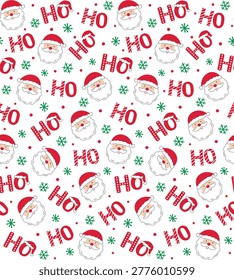 Seamless Christmas Santa Face With HoHoho Wordings On White Background