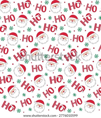 Seamless Christmas Santa Face With HoHoho Wordings On White Background