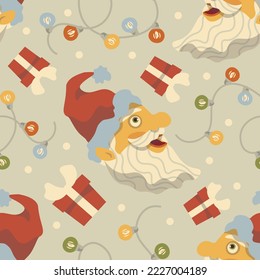 Seamless christmas santa pattern with christmas garland