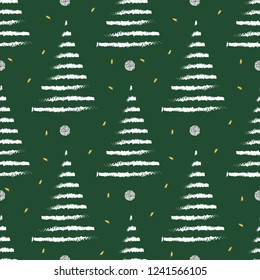 seamless christmas season with white pine tree with shiny snowflake pattern background