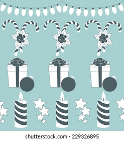 Seamless Christmas set isolated on blue background