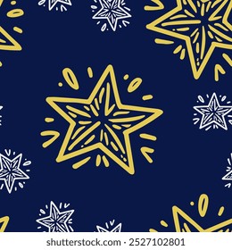 Seamless Christmas shiny stars vector pattern for festive design	