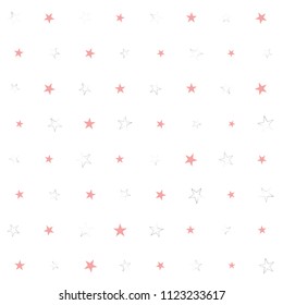 Seamless Christmas silver and pink stars confetti falling, isolated on white. Magic shining flying stars and glitter dots sparkle cosmic backdrop