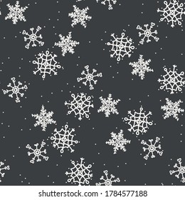 Seamless Christmas Snowflake Falling Holiday Background. Simple Snow Monochrome Festive Pattern Texture. Scandi Christmas Motif Background. Stylish Modern Seasonal Gift Wrapping Paper.