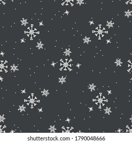 Seamless christmas snowflake holiday background. Simple snow monochrome festive pattern texture. Scandi christmas motif background. Stylish modern seasonal gift wrapping paper.