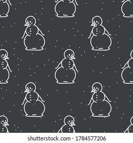 Seamless christmas snowman holiday background. Cute simple cartoon monochrome festive pattern texture. Scandi christmas motif background. Stylish modern seasonal gift wrapping paper.