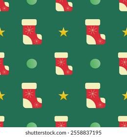 Seamless Christmas sock pattern. Design for wallpaper, background, wrapping paper and fabric.