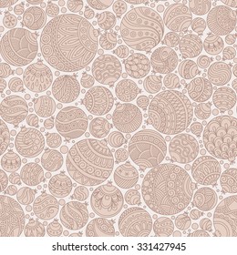 Seamless Christmas soft background with red christmas balls. Vintage christmas seamless pattern. Doodle Hand Drawn Style