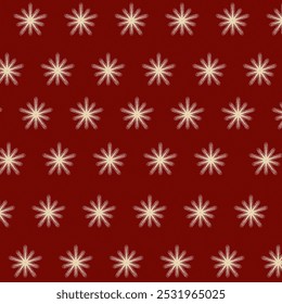 Seamless Christmas star pattern on a festive red background, perfect for holiday wrapping paper, gift packaging, and festive designs.