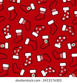 Seamless Christmas stocking background, For fabric, wrapping paper and other decoration. Vector illustration
