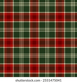 Seamless Christmas tartan pattern in classic red and green tones. Perfect for holiday textiles, gift wrapping, or seasonal wrapping paper. Traditional plaid for a cozy, rustic, and festive atmosphere.