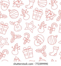 Seamless Christmas Thin Line Icons Background
