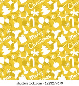 Seamless Christmas toys pattern - endless vector background, color  - illumination 2019 gold