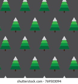 Seamless Christmas Tree Forest Pattern on a Dark Grey Background. Holiday Background. Christmas Texture