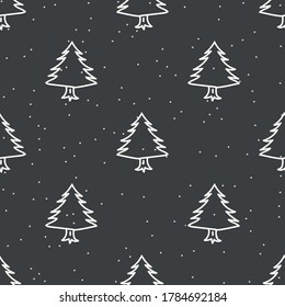 Seamless christmas tree holiday background. Fir sprig spruce monochrome pattern texture. Scandi festive christmas motif background. Stylish modern seasonal gift wrapping paper.