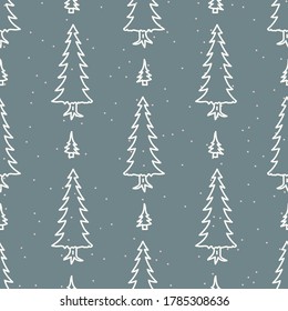 Seamless christmas tree holiday background. Fir sprig spruce monochrome pattern texture. Scandi festive christmas motif background. Stylish modern seasonal gift wrapping paper.