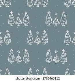 Nahtlose Weihnachtsbaumhintergründe. Tannenholz-Fichtenholz-Monochrom-Struktur. Skandinavier festlicher Weihnachtsmotiv-Hintergrund. Stilvolles, modernes Geschenkpapier der Saison.
