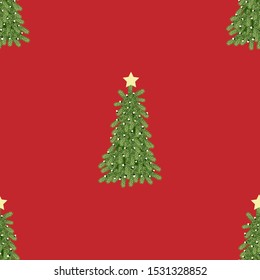 seamless of Christmas tree with light bulbs decoration on red background. Vector illustration pattern for wrapping paper 