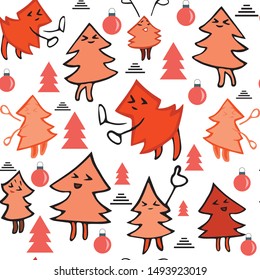 Seamless. Christmas tree. New Year and Christmas. Cartoon. Seamless. In red color