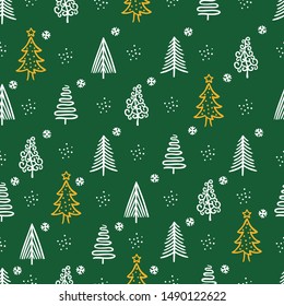Seamless Christmas Tree Pattern in Green Background