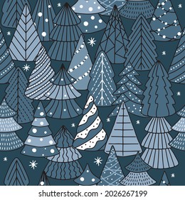 Seamless christmas tree pattern for greeting cards, wrapping papers. Seamless winter pattern.