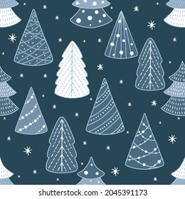 Seamless christmas tree pattern for greeting cards, wrapping papers. Seamless winter pattern.