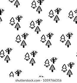 Seamless christmas tree pattern. Hand drawn background for design and decoration textile, covers, package, wrapping paper. Vector illustration