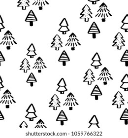 Seamless christmas tree pattern. Hand drawn background for design and decoration textile, covers, package, wrapping paper. Vector illustration