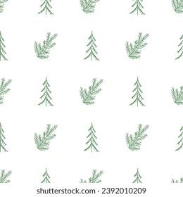 Seamless christmas tree pattern. New year background. Doodle illustration with christmas tree