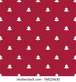 Seamless Christmas Tree Pattern on Red Background