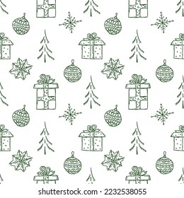 Patrón de árboles de navidad sin foco. adorno de árboles de navidad. Ilustración del perro con árbol de navidad