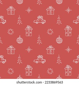 Seamless christmas tree pattern. christmas tree ornament. Doodle illustration with christmas tree