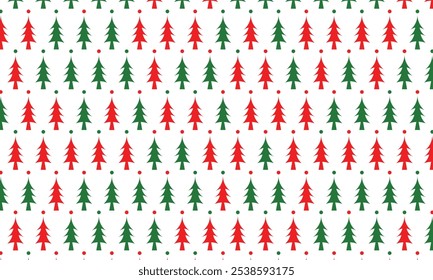 Patrón de árbol de Navidad sin fisuras. Diseño festivo rojo y verde para fondos, Fondo de pantalla, telas y envoltura