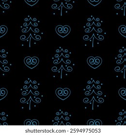 Seamless Christmas tree pattern with snowflakes. Vector illustration. Happy New Year. forest seamless pattern.