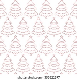 Seamless Christmas tree pattern. Vector mono line graphic design templates