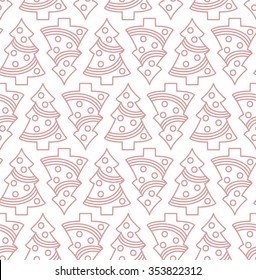Seamless Christmas tree pattern. Vector mono line graphic design templates