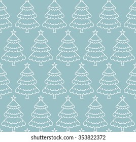 Seamless Christmas tree pattern. Vector mono line graphic design templates