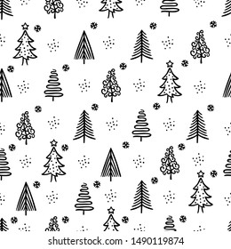 Seamless Christmas Tree Pattern in White Background