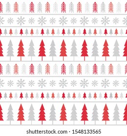 Seamless Christmas tree with red and silver colored on white background, vector illustration