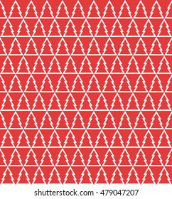seamless christmas tree silhouette pattern on red background.