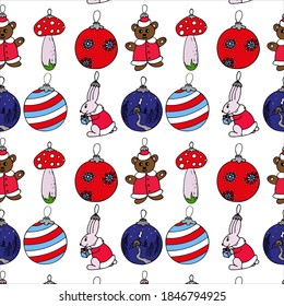 nahtlose Weihnachtsspielzeugmuster. Geschenk endlosen Papier. Scrapbooking-Idee. kraftstoffnahtloses Geschenkmuster. 