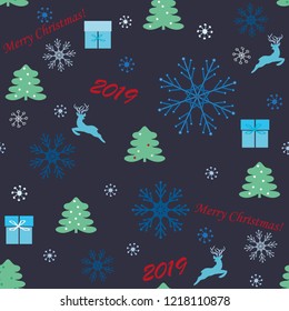 Seamless with a Christmas trees end snowflake.
