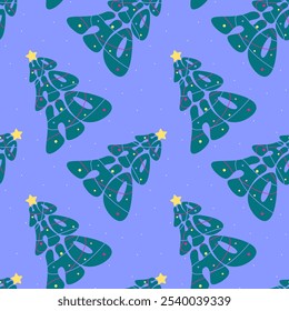 Seamless Christmas trees, HO-HO-HO, pine trees, conifers, toys, garlands, snow, star, snowflake, new year. Vector