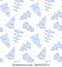 Seamless Christmas trees pattern. Doodle Vector illustration, Merry Christmas and Happy New year simple greeting card. Icon christmas tree and snow. Repeated template for textile, wrapping, wallpaper.