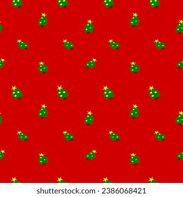 seamless christmas trees pattern on red background.