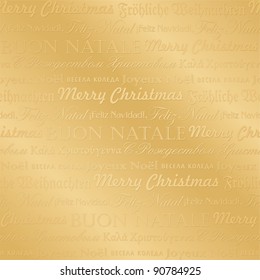 Seamless Christmas typography pattern, vector illustration. Seasonal greetings in English, German, French, Italian, Spanish, Portuguese, Greek, Russian, Bulgarian. Festive background for your design.