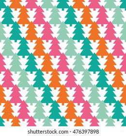 Seamless Christmas vector background with decorative trees. Print. Repeating background. Cloth design, wallpaper.