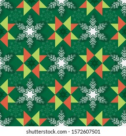 Seamless christmas vector background. Geometric shapes, snowflakes