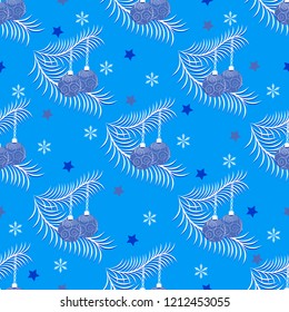 Seamless christmas vector background illustration. Christmas balls on a branch